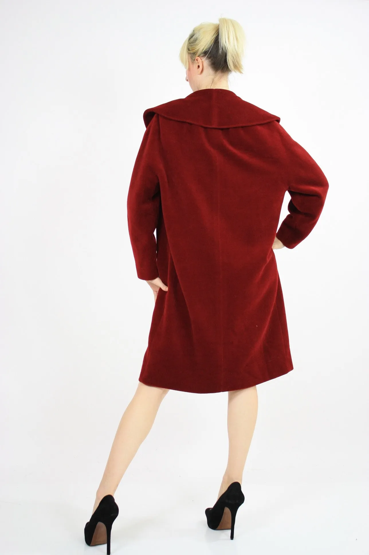 Vintage 50s Red wool swing coat Forstmann Fleur de Lis