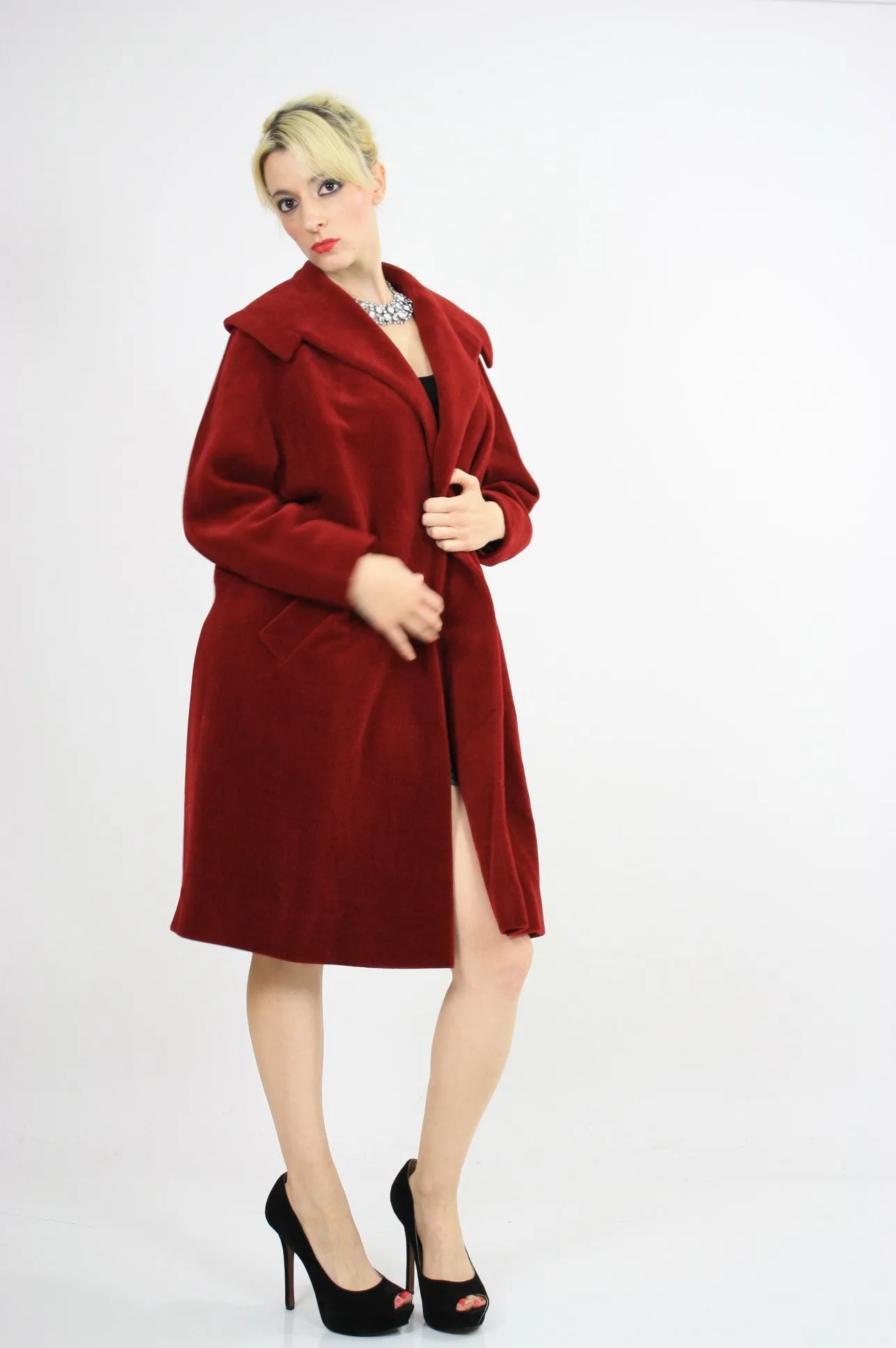 Vintage 50s Red wool swing coat Forstmann Fleur de Lis