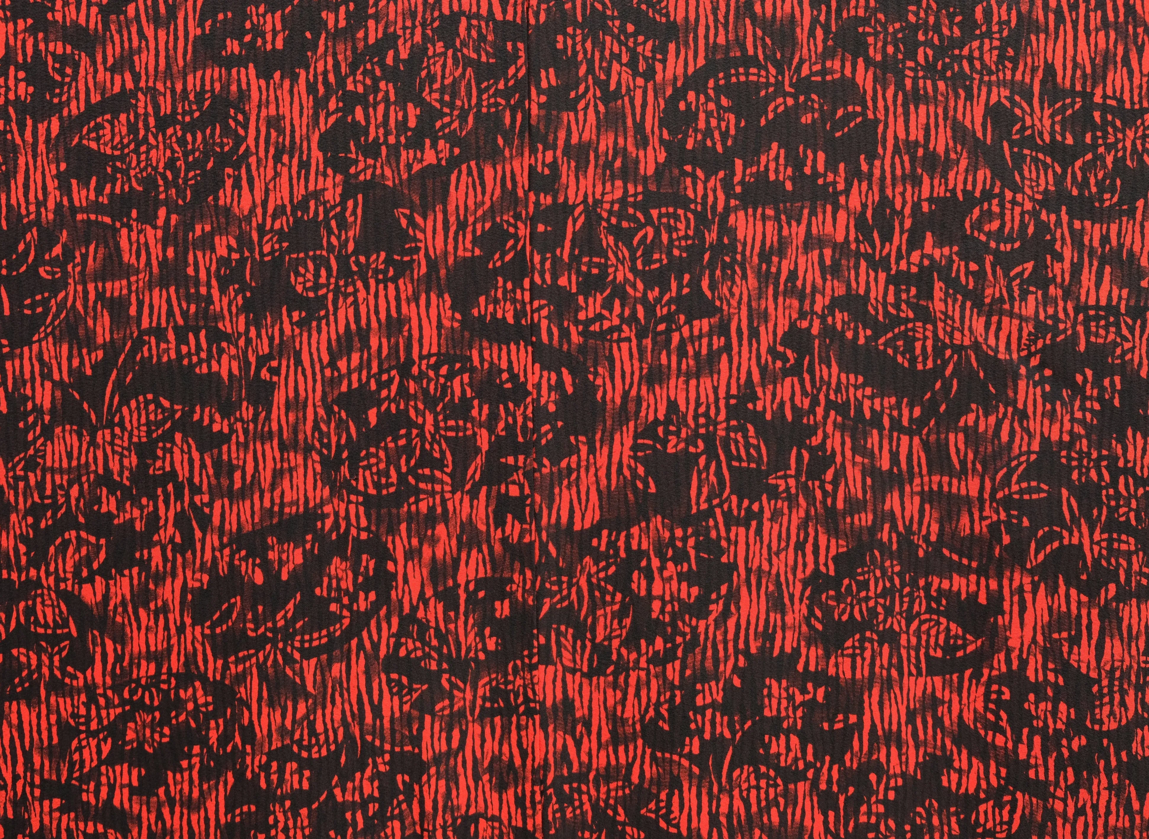 Vintage Kimono in Red and Black Floral Silk