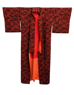 Vintage Kimono in Red and Black Floral Silk