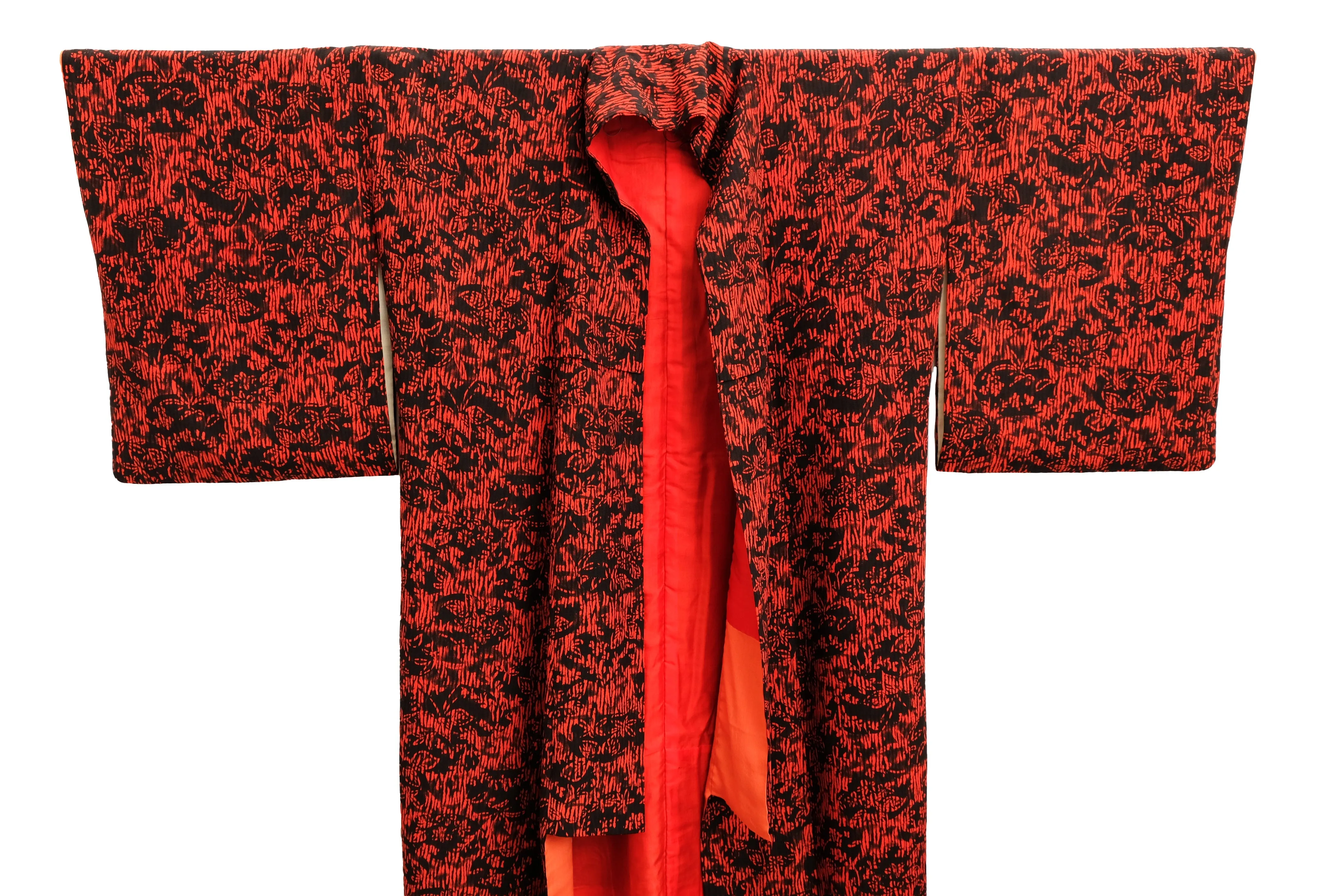 Vintage Kimono in Red and Black Floral Silk