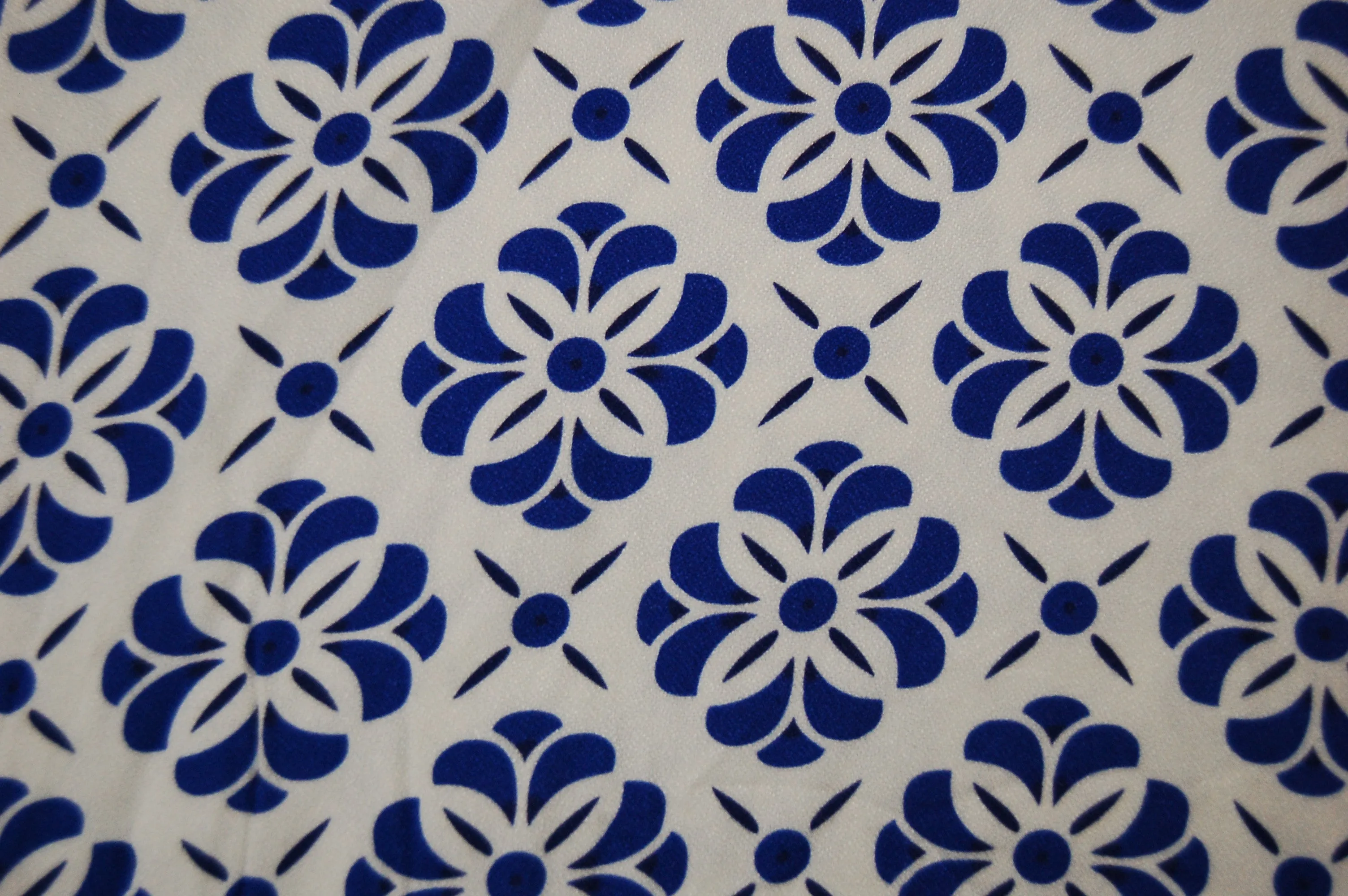 White & Blue Traditional Print Spun Fabric