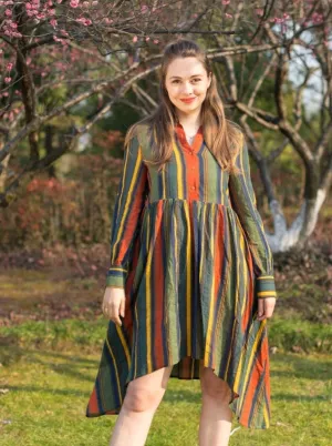 Winter Long Sleeves Green Stripes Print Dress -  Isobel Dress