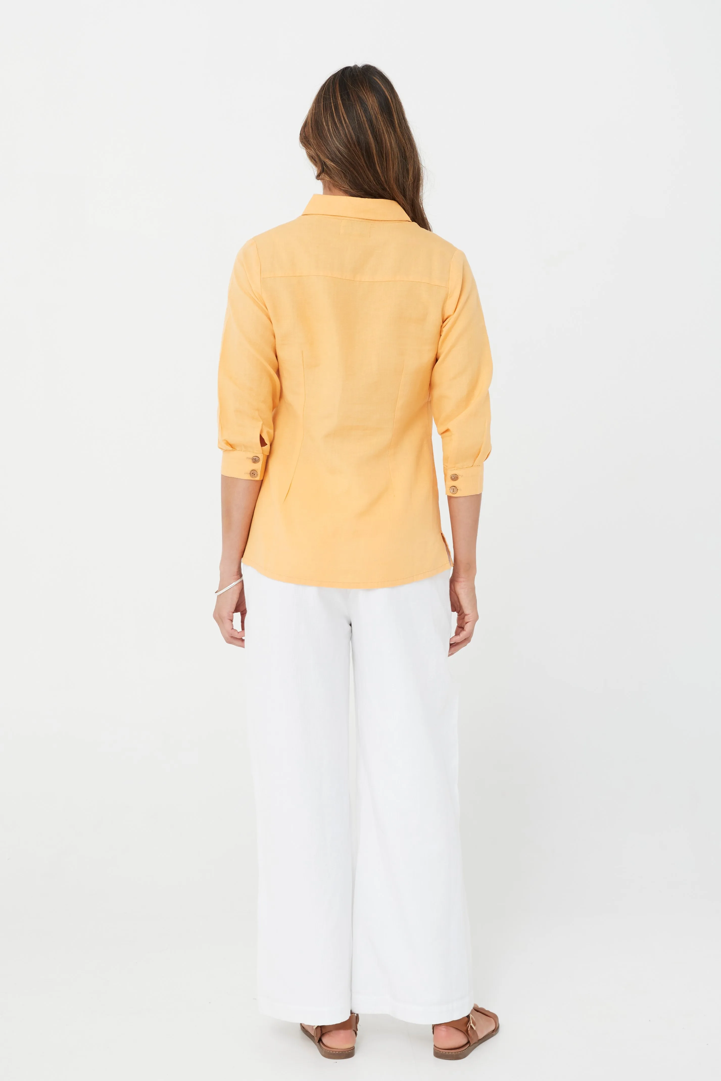 Woman Long Sleeves Linen and Cotton Winter Shirt Fashion Causal Top - Marigold/Linen & Cotton