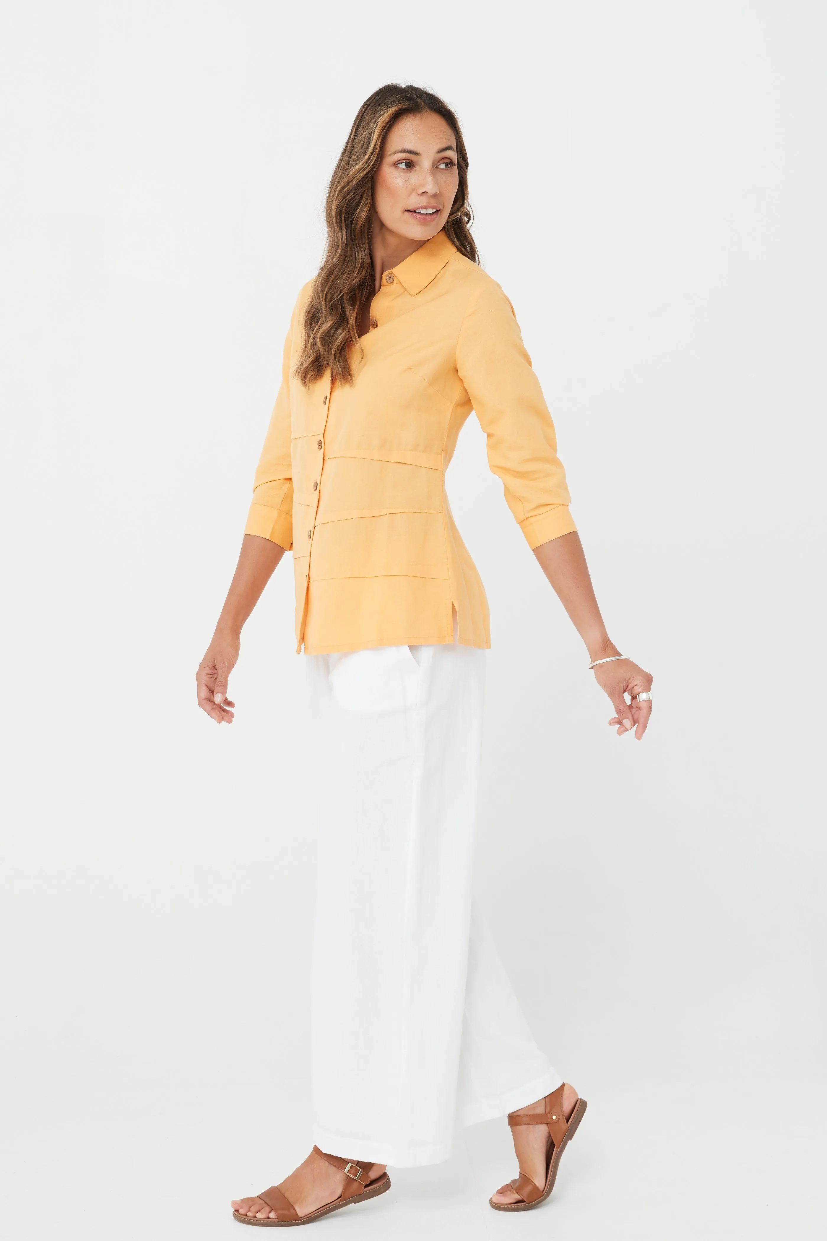 Woman Long Sleeves Linen and Cotton Winter Shirt Fashion Causal Top - Marigold/Linen & Cotton