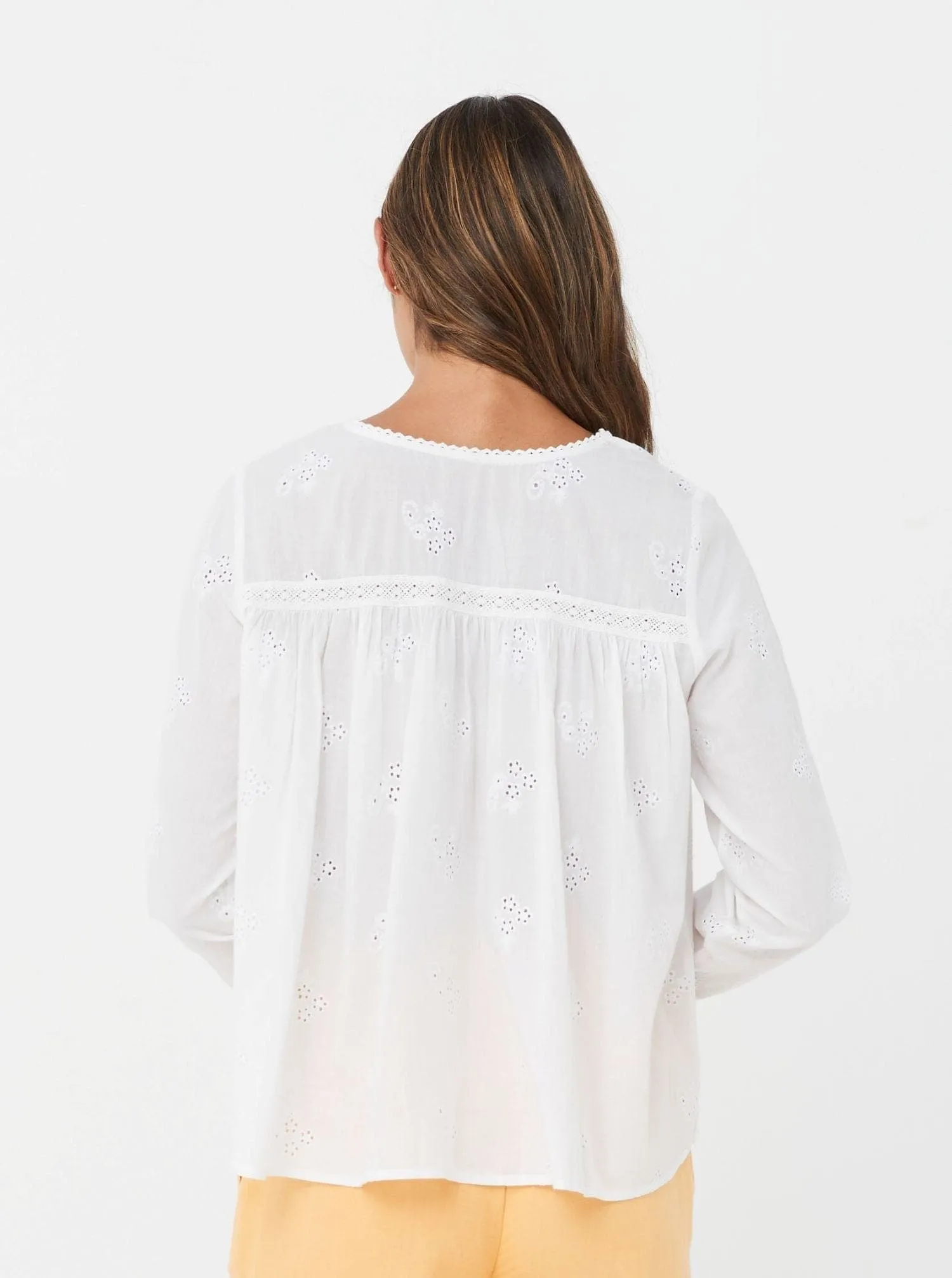 Woman Long Sleeves Winter White Embroidery Top Felicity Top - White/Cotton