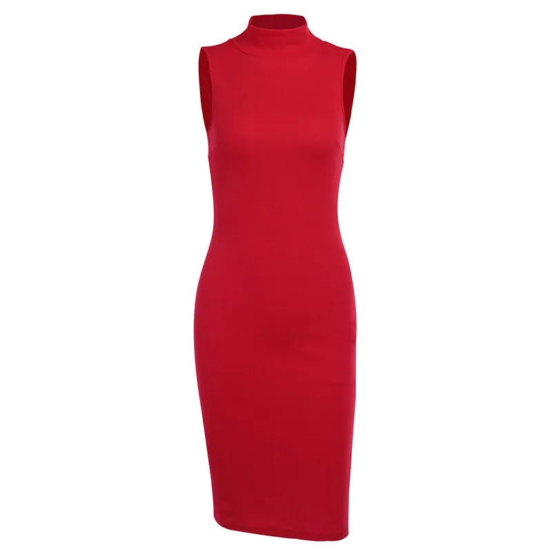 Women's Summer Backless High Neck Ribbed Skinny Dress