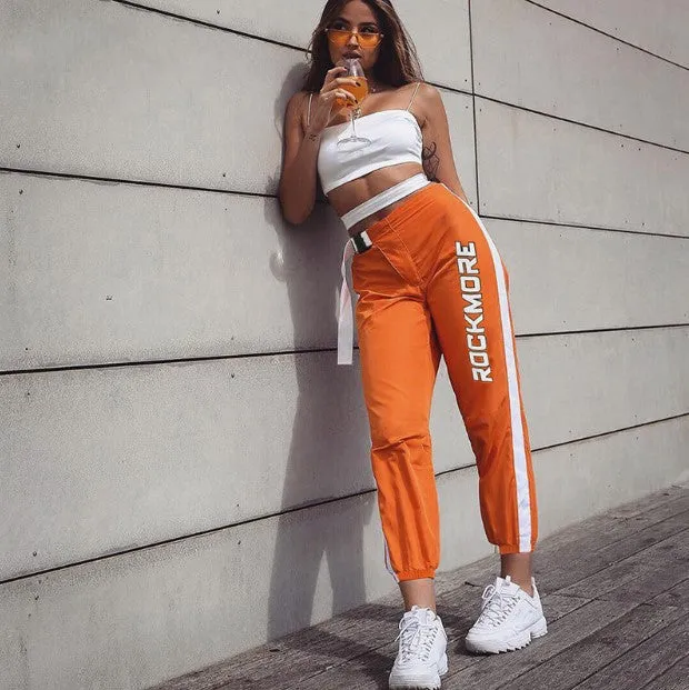 Women's Summer High-Waist Buckle Belt Fitness Joggers