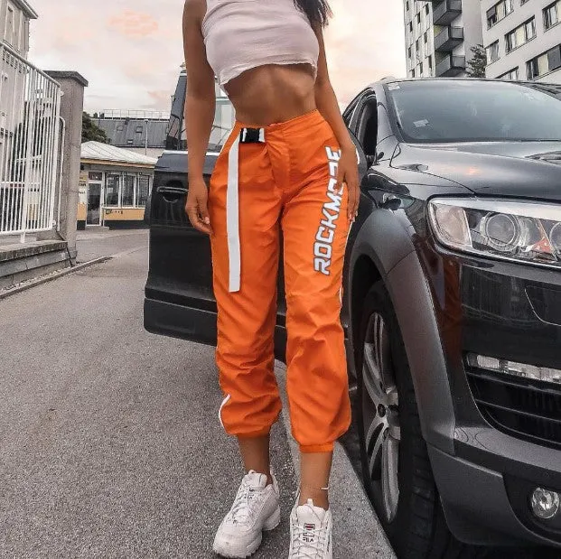 Women's Summer High-Waist Buckle Belt Fitness Joggers