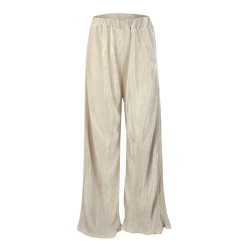 Women's Summer High-Waist Loose Satin Pants