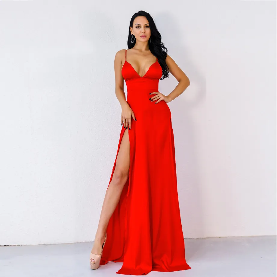 Women's Summer V-Neck Sleeveless Floor-Length Dress