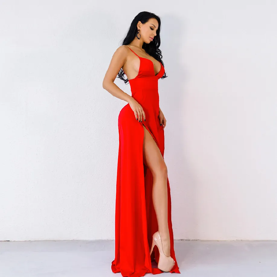 Women's Summer V-Neck Sleeveless Floor-Length Dress
