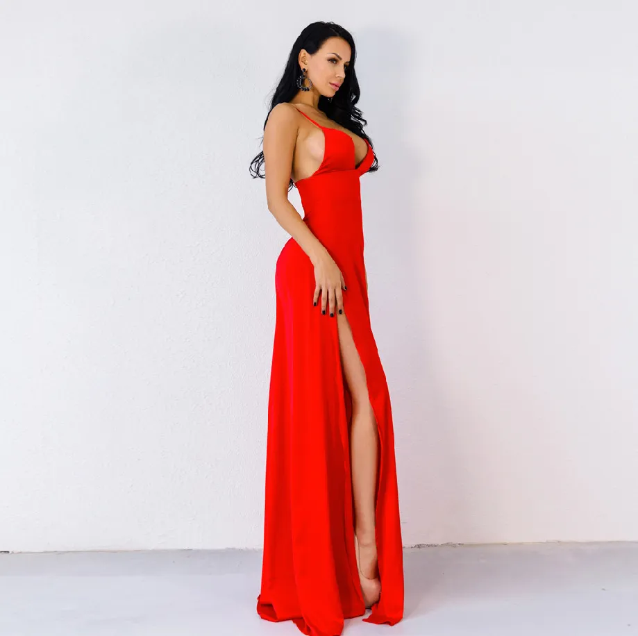Women's Summer V-Neck Sleeveless Floor-Length Dress