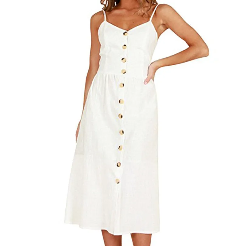 Women's Summer Vintage A-Line Strappy Backless Beach Dress