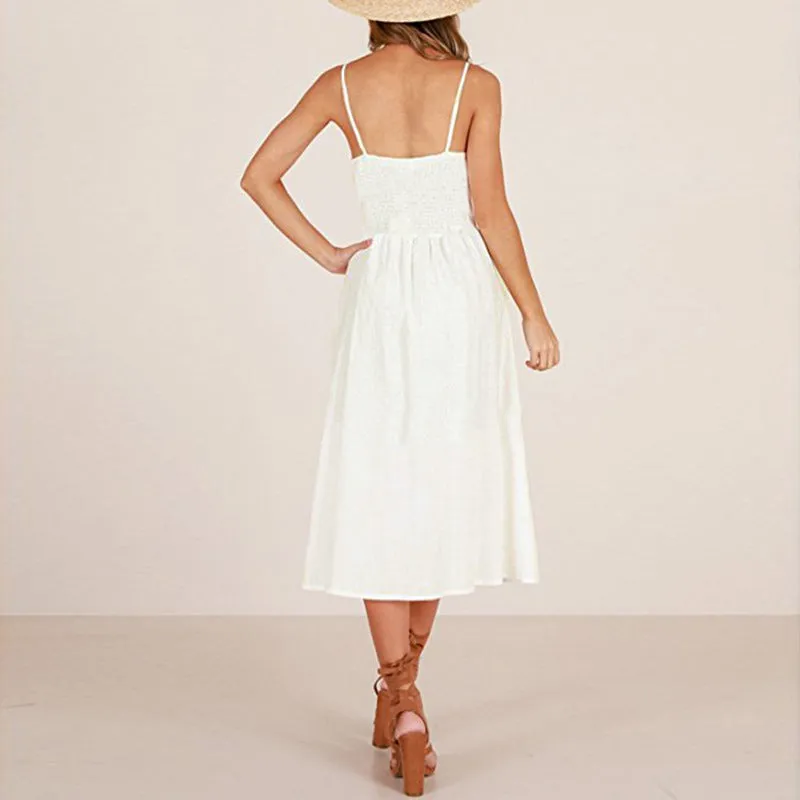 Women's Summer Vintage A-Line Strappy Backless Beach Dress