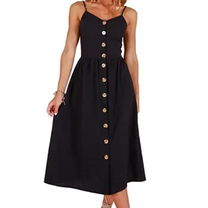 Women's Summer Vintage A-Line Strappy Backless Beach Dress