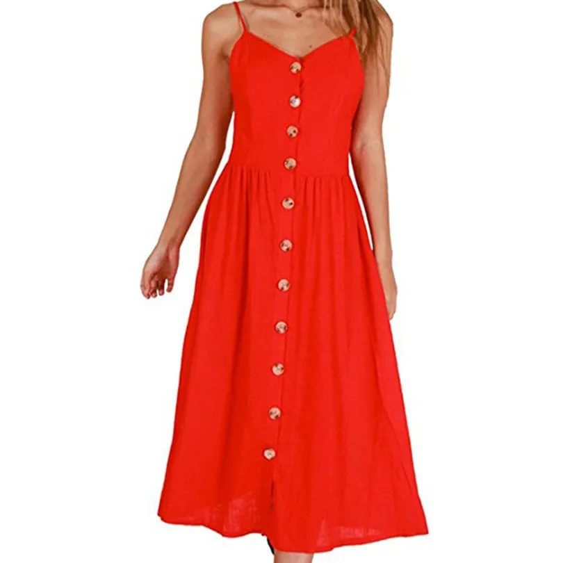 Women's Summer Vintage A-Line Strappy Backless Beach Dress