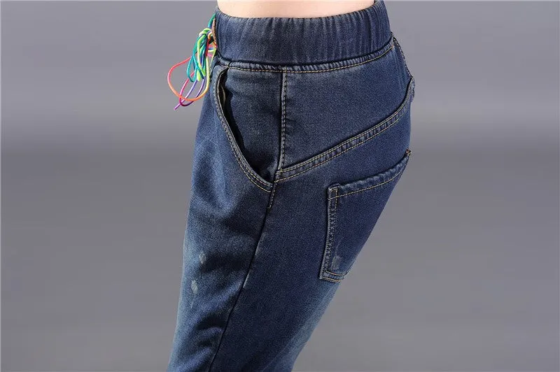 Women's Winter High Waist Velvet Jeans
