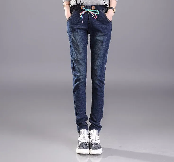 Women's Winter High Waist Velvet Jeans