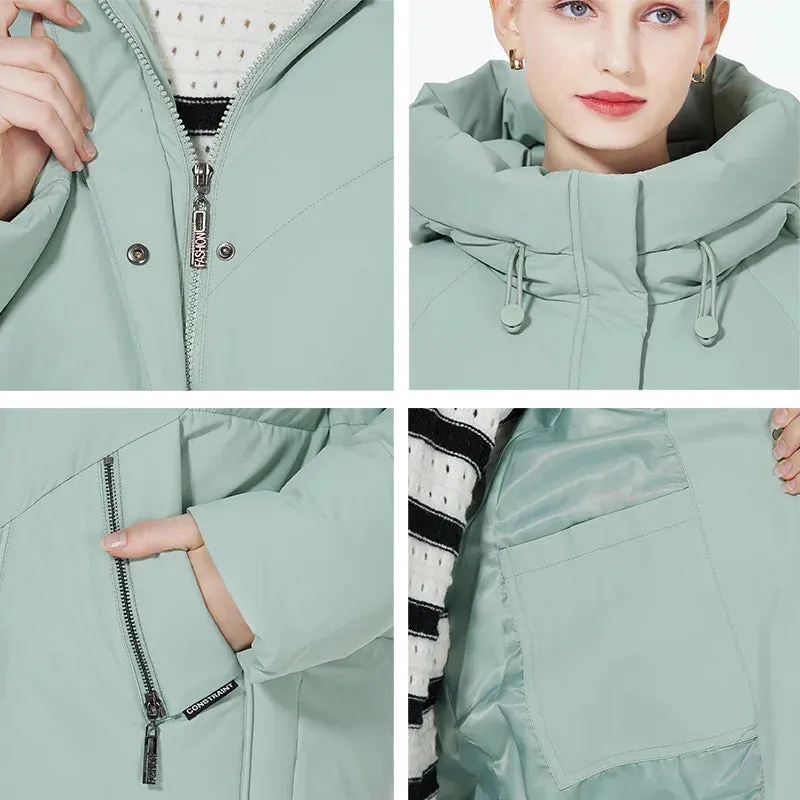 Women's Winter Puffer Mid-length Casual Hooded Windproof Jacket