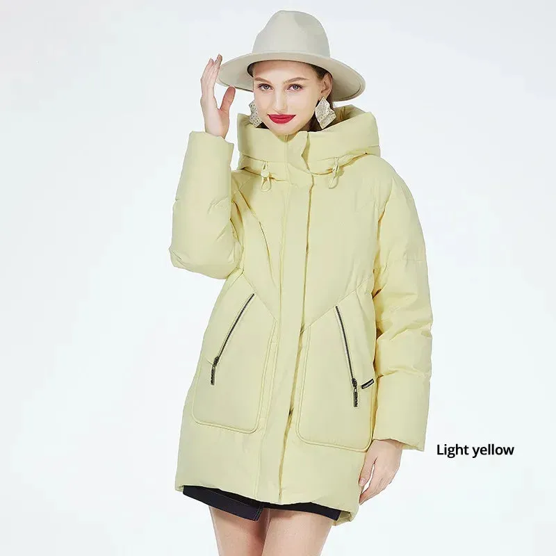Women's Winter Puffer Mid-length Casual Hooded Windproof Jacket