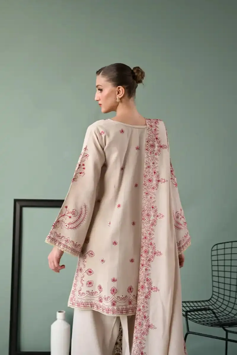 Zaib - IVORY SKIN LUXURY EMBROIDERED KARANDI SET (NEL-24626) -3 Piece