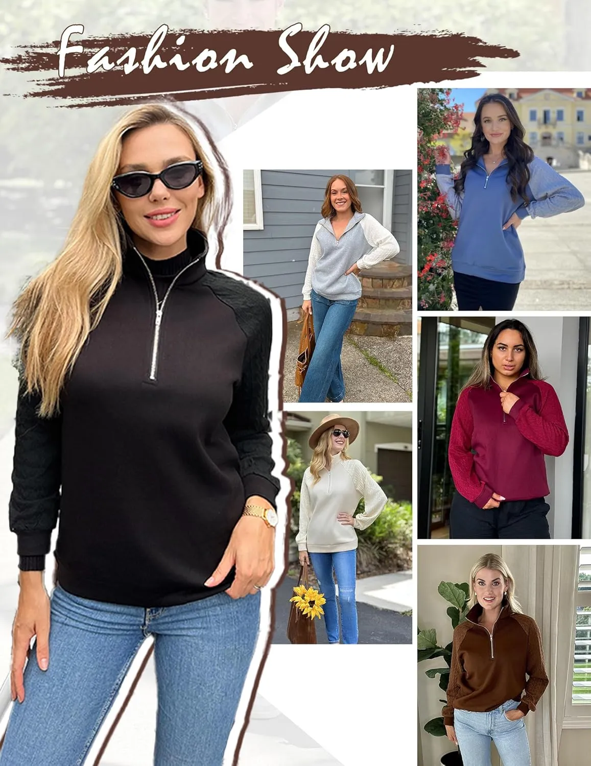 Zeagoo Women's Sweatshrits Quarter Zip Pullover Casual Cable Outfits