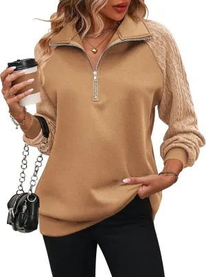 Zeagoo Women's Sweatshrits Quarter Zip Pullover Casual Cable Outfits