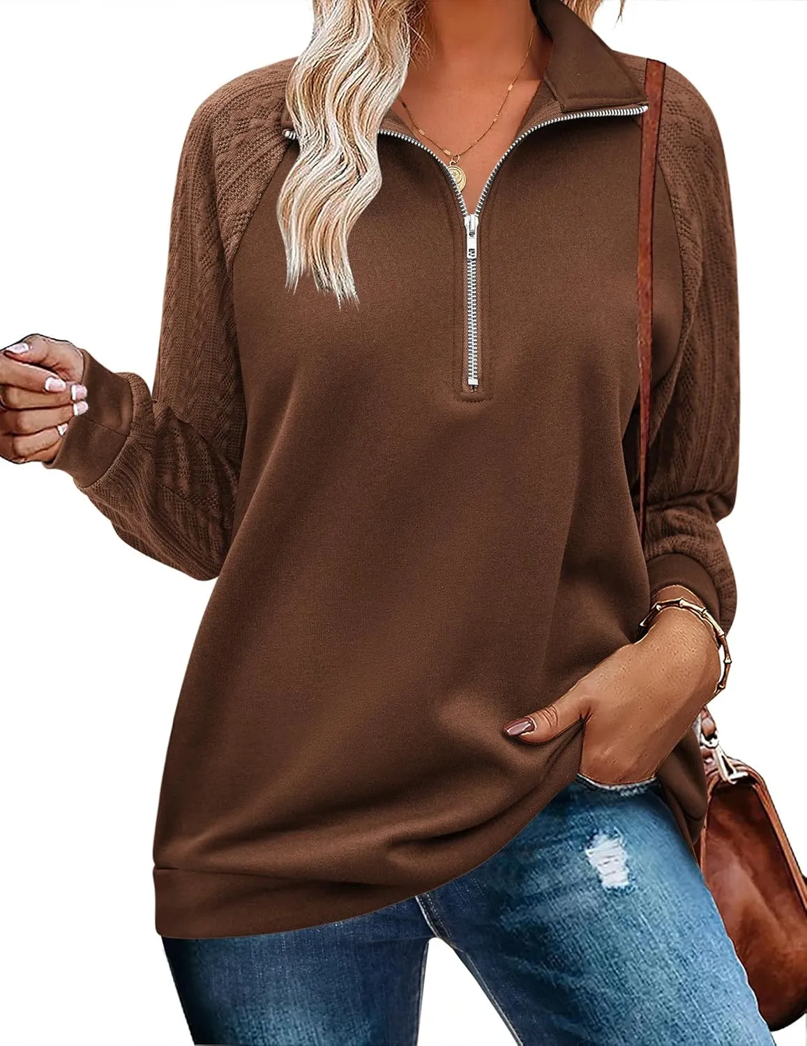 Zeagoo Women's Sweatshrits Quarter Zip Pullover Casual Cable Outfits