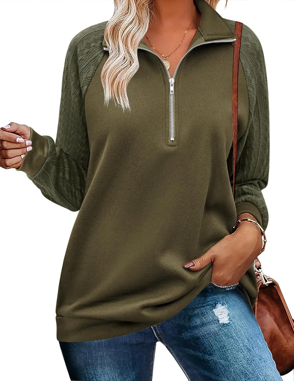 Zeagoo Women's Sweatshrits Quarter Zip Pullover Casual Cable Outfits